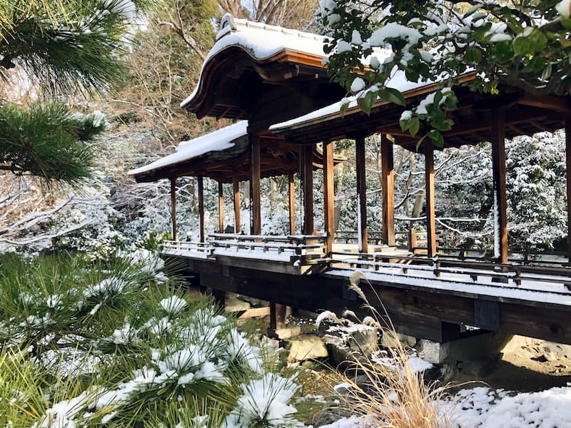 難得雪景 京都渉成園隨便走走